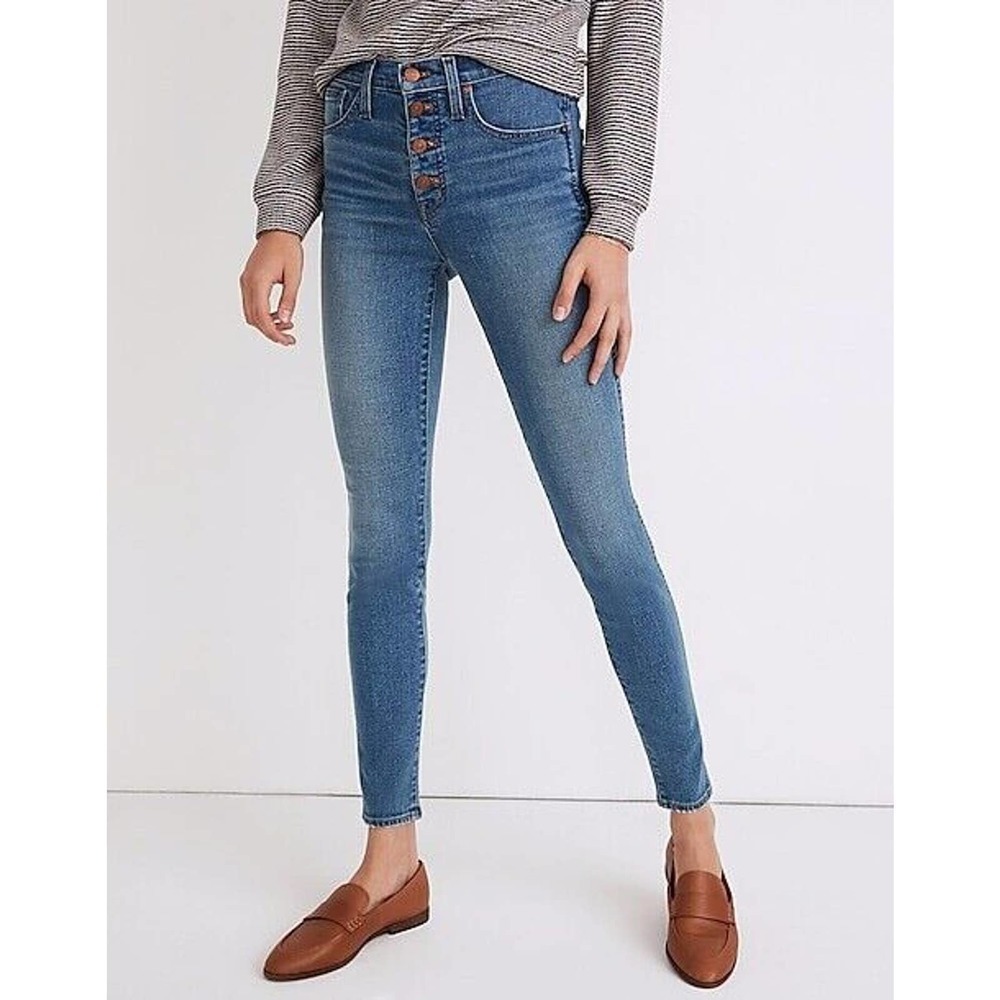 Madewell | Women's Blue Button Front 10" High Rise Waist Skinny Jeans Size 26